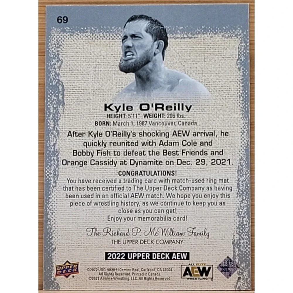 2022 UPPER‎ DECK AEW KYLE O'REILLY GOLD RELIC